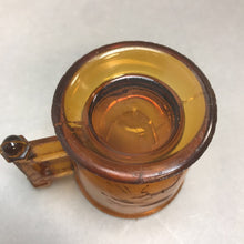 Load image into Gallery viewer, Antique Amber Glass Child's Mug Atterbury Eastlake Bird and Wheat (2.5in)
