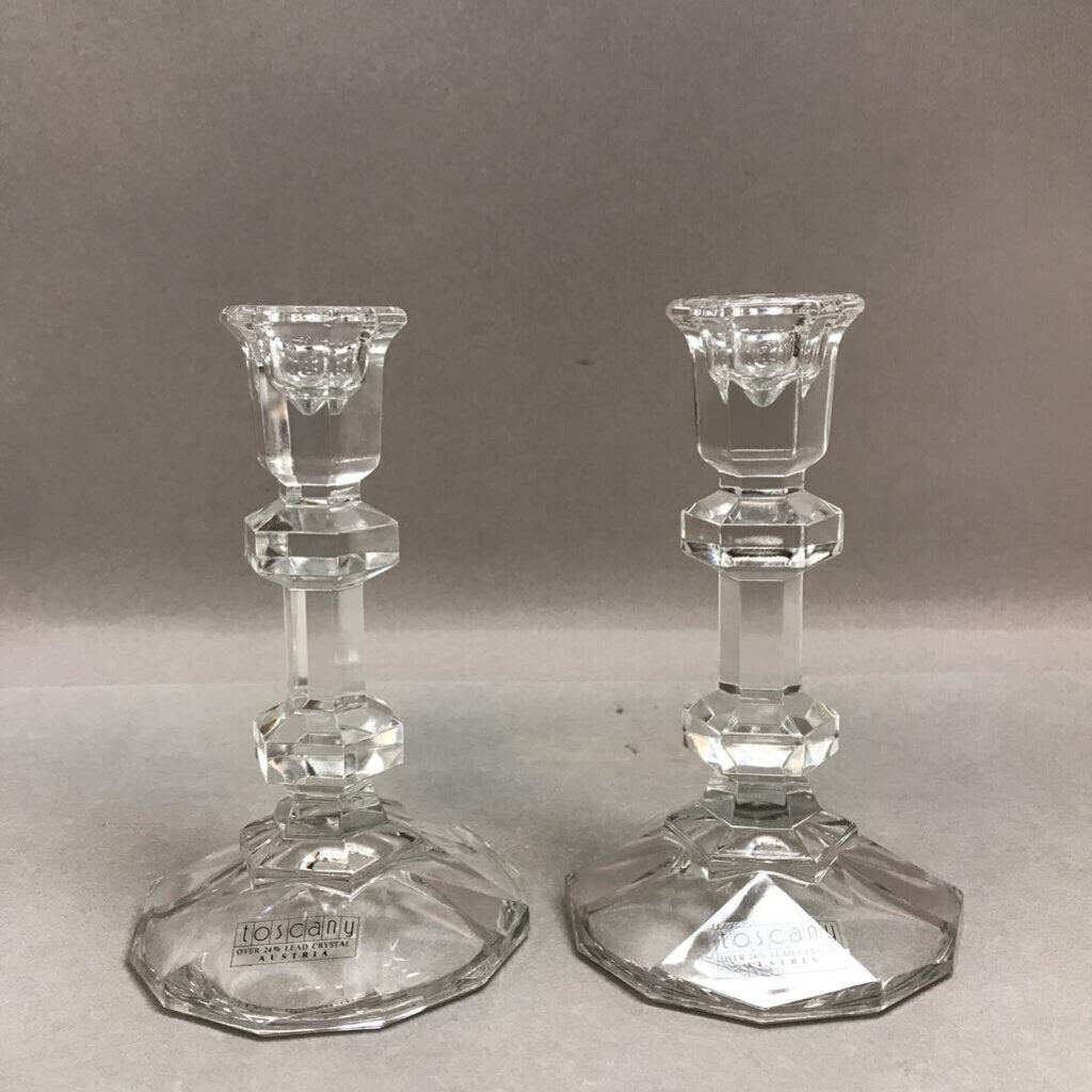 Lead Crystal Glass Candle Holder Set Toscany (6in) (Set of 2)