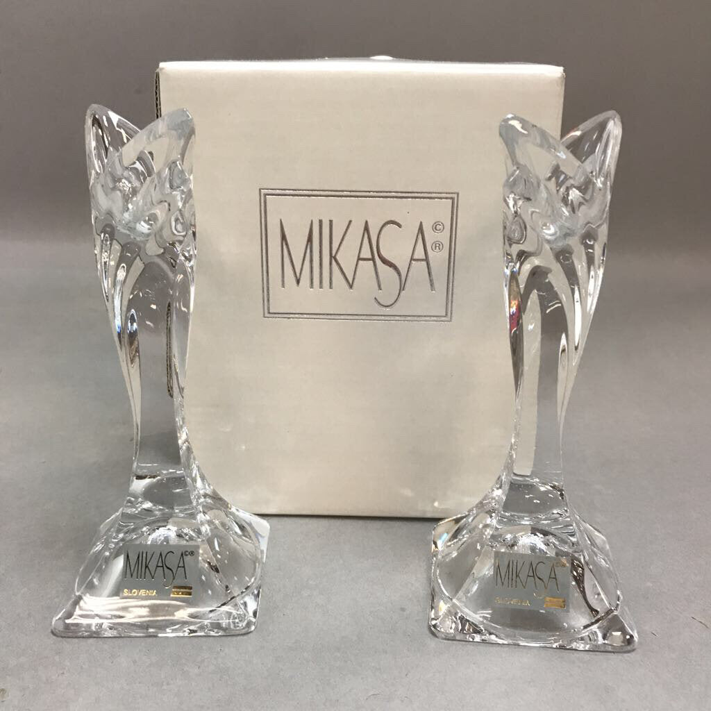 NIB Mikasa Crystal Pair of Candle Holders (5