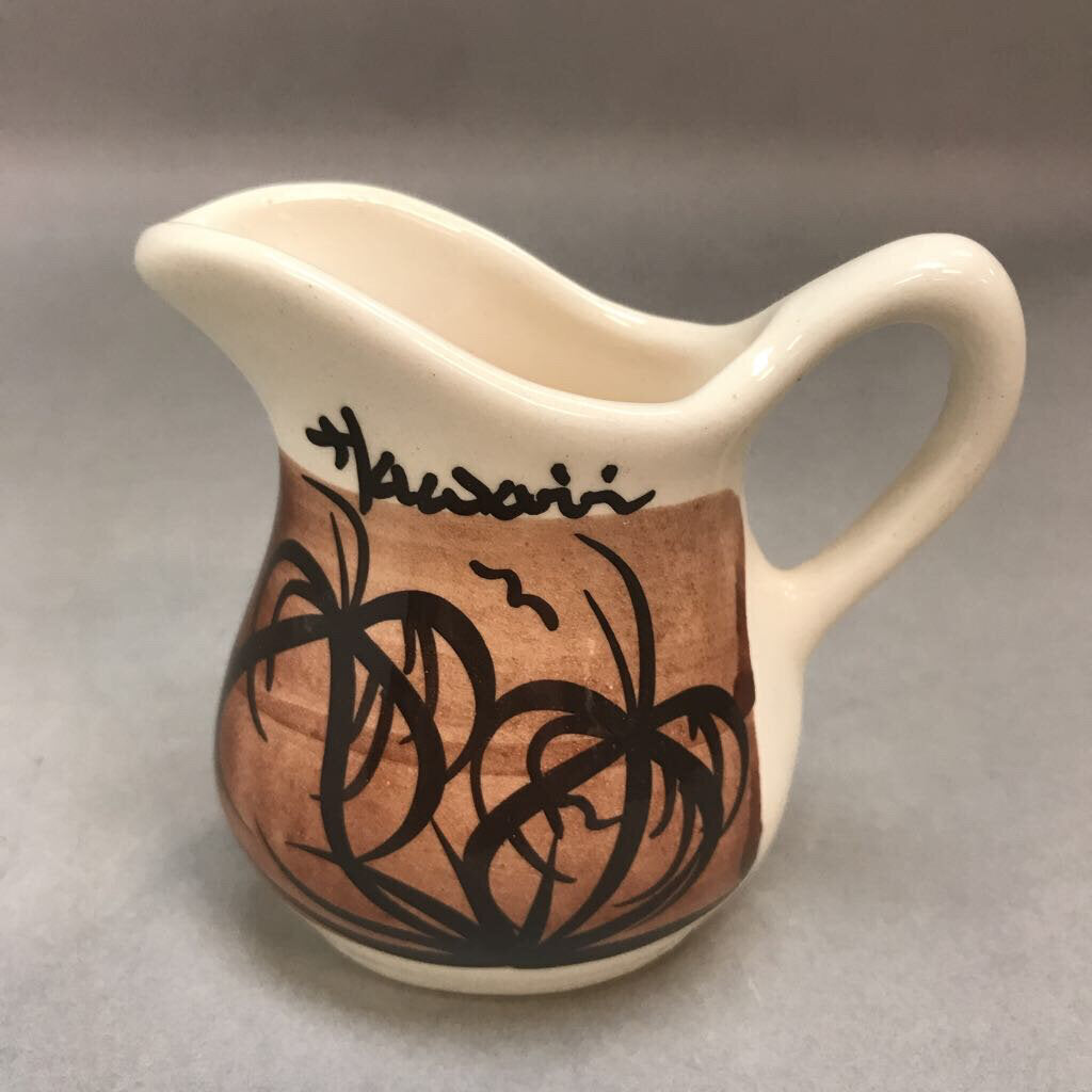 Vintage Hawaiian Pohaku Kiln Pitcher Palm Trees (3