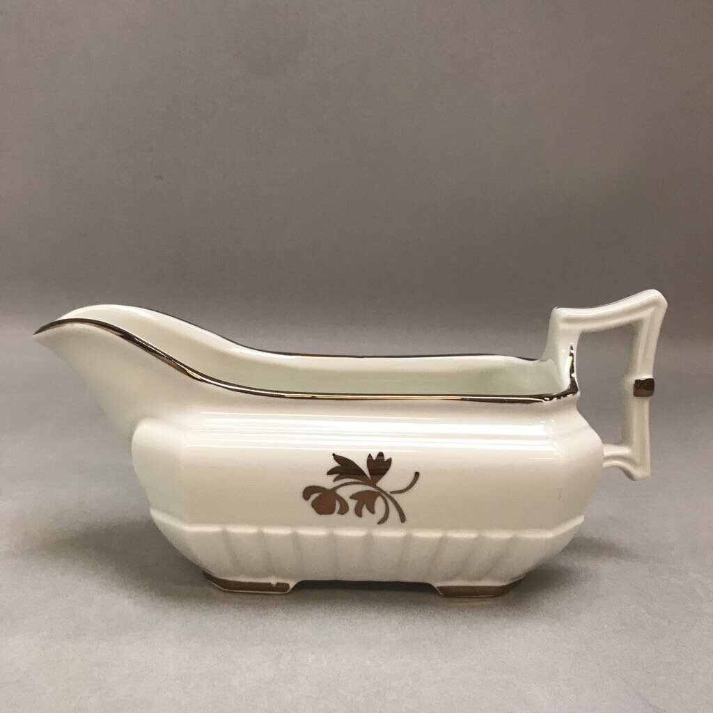 Antique Red-Cliff Ironstone Tea Leaf Luster Band Gravy Boat (3x2x5)