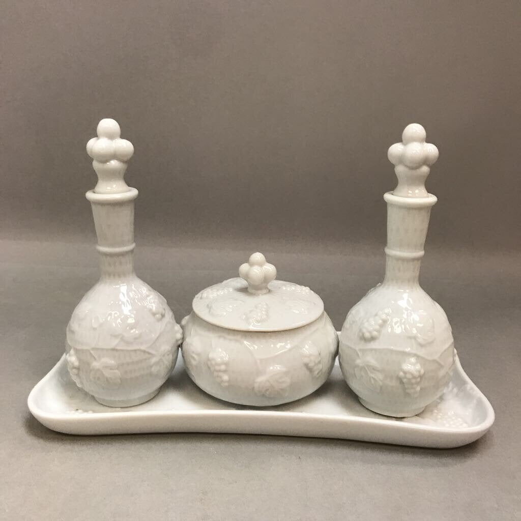 Milk Glass Dresser Set Westmoreland Paneled Grape (Set of 4)
