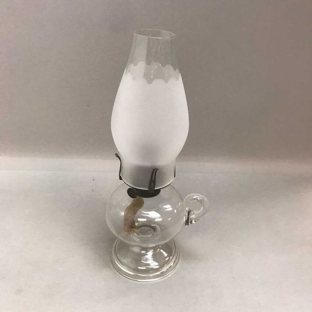 Vintage Clear Glass Oil Lamp with Frosted Chimney (11