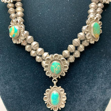 Load image into Gallery viewer, Vintage Native American Sterling Green Turquoise Drop Necklace As-Is (17&quot; with 2.5&quot; Drop)
