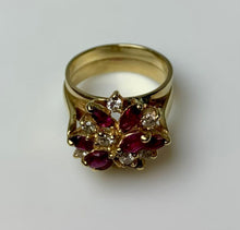 Load image into Gallery viewer, 14K Gold Ruby Diamond Cocktail Ring sz 7 (6.9g)
