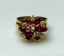 Load image into Gallery viewer, 14K Gold Ruby Diamond Cocktail Ring sz 7 (6.9g)
