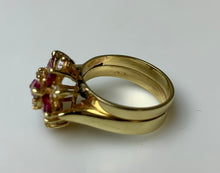 Load image into Gallery viewer, 14K Gold Ruby Diamond Cocktail Ring sz 7 (6.9g)
