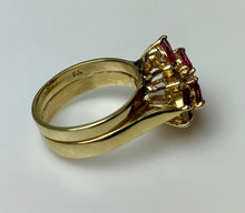 Load image into Gallery viewer, 14K Gold Ruby Diamond Cocktail Ring sz 7 (6.9g)
