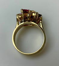 Load image into Gallery viewer, 14K Gold Ruby Diamond Cocktail Ring sz 7 (6.9g)
