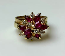 Load image into Gallery viewer, 14K Gold Ruby Diamond Cocktail Ring sz 7 (6.9g)
