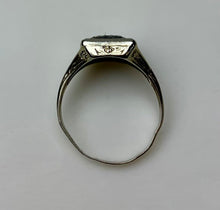 Load image into Gallery viewer, Vintage 10K White Gold Onyx Diamond Signet Ring sz 10.5 (3.3g)
