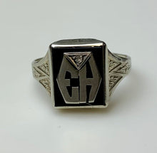 Load image into Gallery viewer, Vintage 10K White Gold Onyx Diamond Signet Ring sz 10.5 (3.3g)
