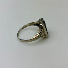 Load image into Gallery viewer, Vintage 10K White Gold Onyx Diamond Signet Ring sz 10.5 (3.3g)
