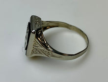 Load image into Gallery viewer, Vintage 10K White Gold Onyx Diamond Signet Ring sz 10.5 (3.3g)
