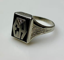 Load image into Gallery viewer, Vintage 10K White Gold Onyx Diamond Signet Ring sz 10.5 (3.3g)
