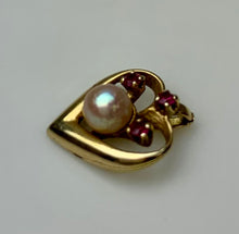 Load image into Gallery viewer, 14K Gold Pearl Ruby 0.5" Heart Pendant As-Is (1.6g)
