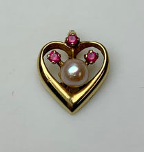 Load image into Gallery viewer, 14K Gold Pearl Ruby 0.5&quot; Heart Pendant As-Is (1.6g)
