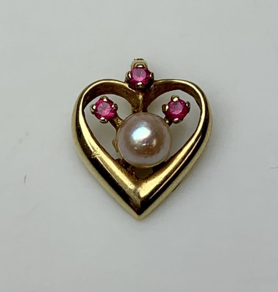 14K Gold Pearl Ruby 0.5