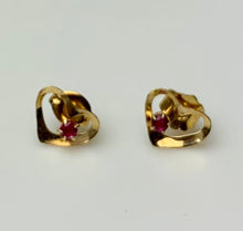 Load image into Gallery viewer, 14K Gold Ruby Heart Stud Earrings (0.4g)
