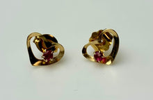 Load image into Gallery viewer, 14K Gold Ruby Heart Stud Earrings (0.4g)
