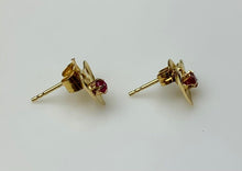 Load image into Gallery viewer, 14K Gold Ruby Heart Stud Earrings (0.4g)
