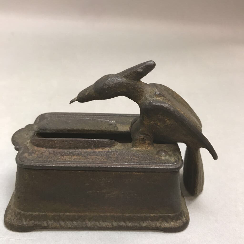 Antique Cast Iron Mechanical Woodpecker Toothpick Dispenser (4inx3in)