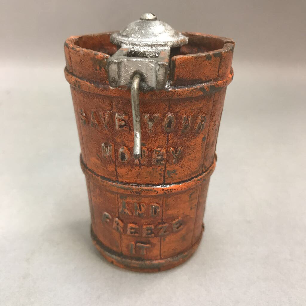 Vintage Cast Iron Ice Cream Maker Coin Bank (4in)