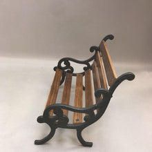 Load image into Gallery viewer, Cast Iron And Wood Slat Teddy Bear/Doll Miniature Park Bench (8&quot;)
