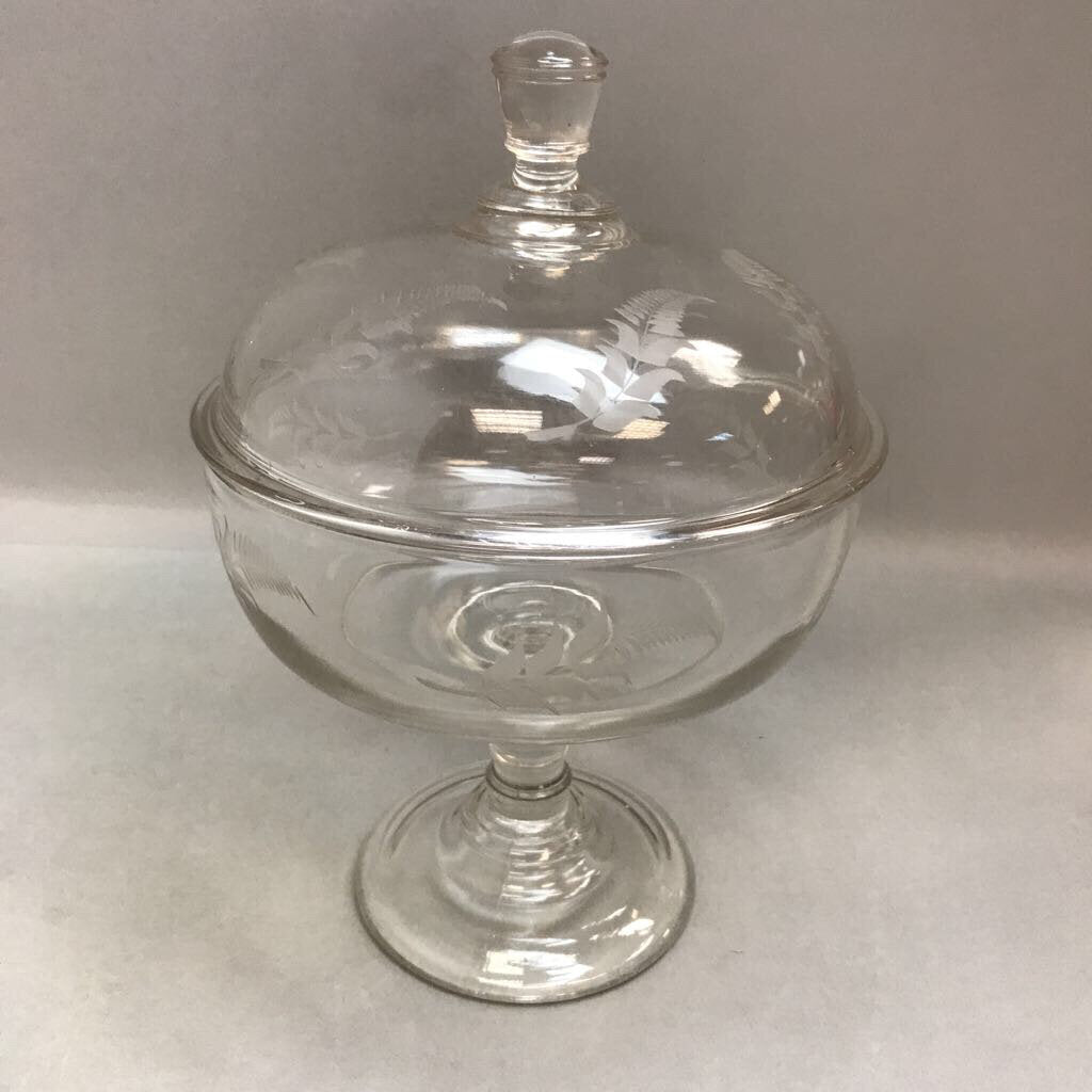 Vintage Large Glass Etched Lidded Compote (12