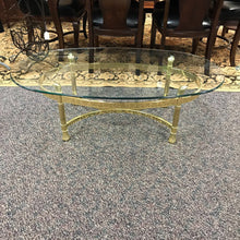 Load image into Gallery viewer, Glass Top Gold Metal Frame Coffee Table (16x29x28)

