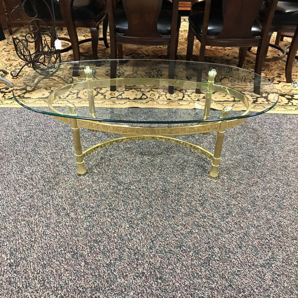 Glass Top Gold Metal Frame Coffee Table (16x29x28)