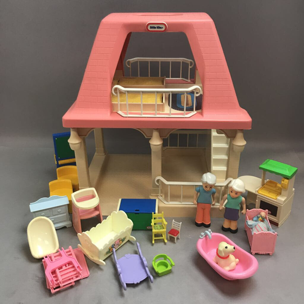 Vintage Little Tikes Grandma's House Dollhouse W/ Dolls & Furniture (18x16x12)