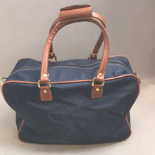 Load image into Gallery viewer, Vintage Jaguar Luggage Suitcase Travel Bag Navy Blue With Leather Trim (12x16x7)
