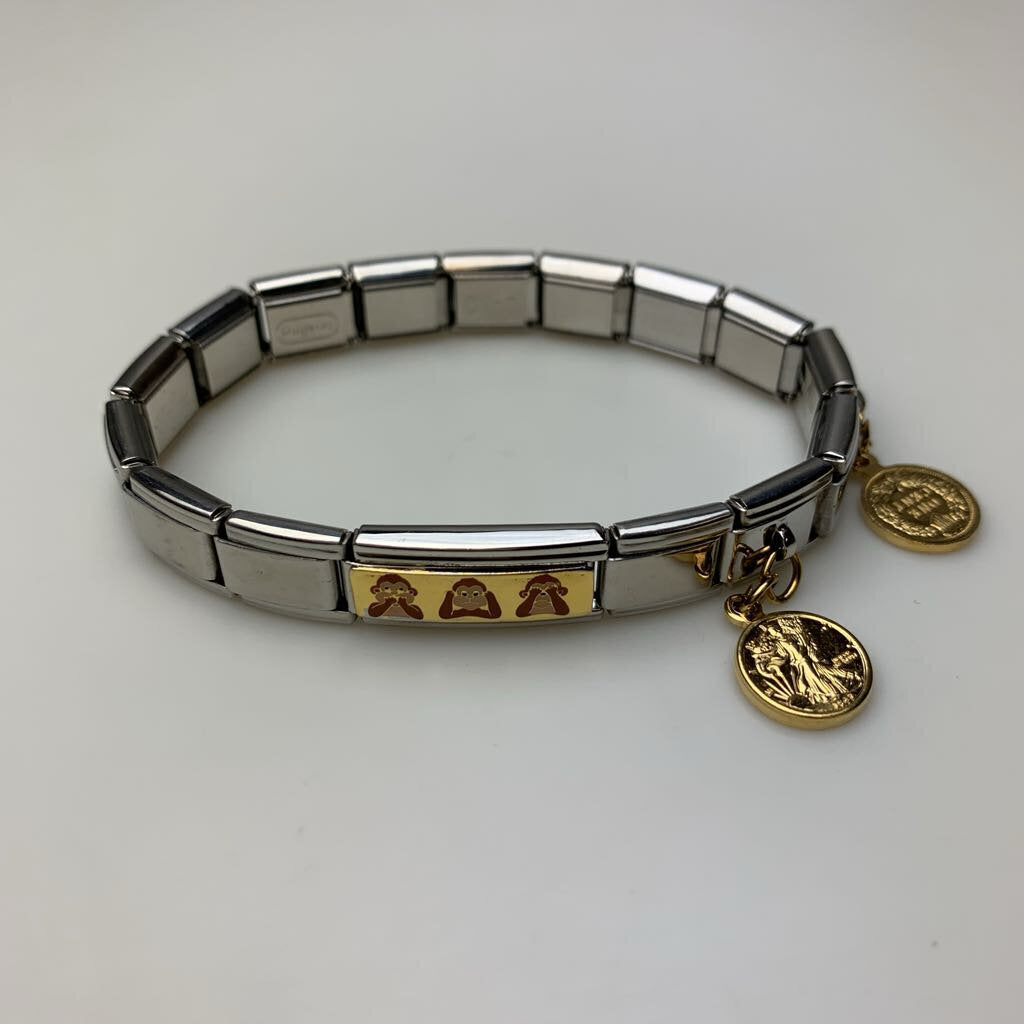 D'Linq Italian Stainless Steel Enamel Stretch Charm Link Bracelet