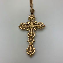 Load image into Gallery viewer, Vintage Avon Goldtone Red Gem Cross Pendant on 24&quot; Chain
