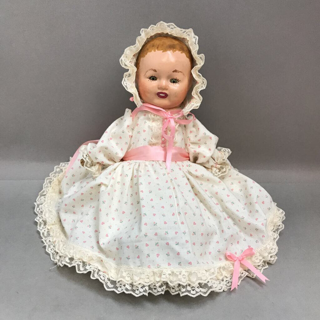 Vintage Composition Baby Doll, Pink Heart Dress (15