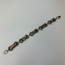 Load image into Gallery viewer, Vintage Providence Stock Company 12K Gold Filled Green Gem Bow Link Bracelet (7")
