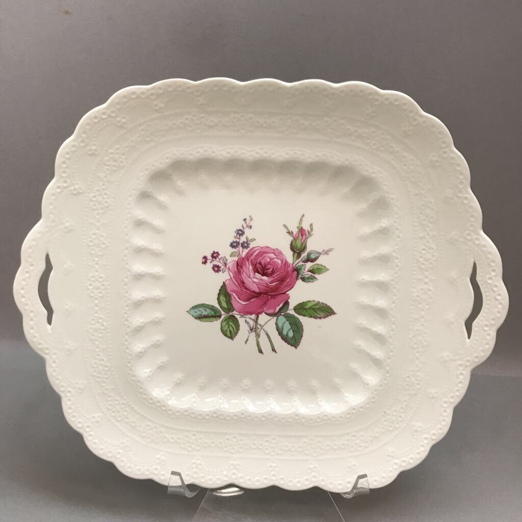Spode's Jewel Billingsley Rose Cake Plate with Handles (9x11)