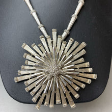 Load image into Gallery viewer, Vintage MCM Monet Starburst 3&quot; Pendant Brooch on 24&quot; Silvertone Beaded Necklace
