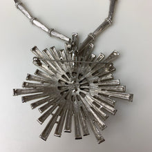 Load image into Gallery viewer, Vintage MCM Monet Starburst 3&quot; Pendant Brooch on 24&quot; Silvertone Beaded Necklace
