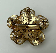 Load image into Gallery viewer, Vintage Goldtone Filigree Flower Purple Paste Stone Brooch Pin (1.5&quot;)
