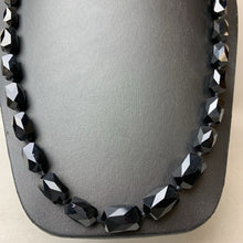 Load image into Gallery viewer, Vintage Jet Black Faceted Glass Beaded Necklace w/ Rhinestone Clasp (26&quot;)
