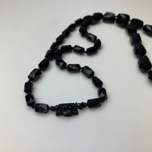 Load image into Gallery viewer, Vintage Jet Black Faceted Glass Beaded Necklace w/ Rhinestone Clasp (26&quot;)
