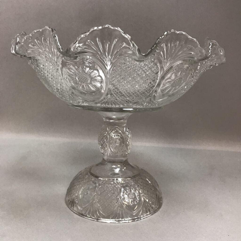 Vintage Sunk Daisy Clear Glass Pedestal Compote (8x9)