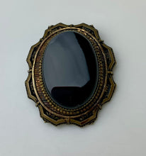 Load image into Gallery viewer, Antique Victorian Onyx Gold Filled Mourning Brooch Pin (1.5&quot;)
