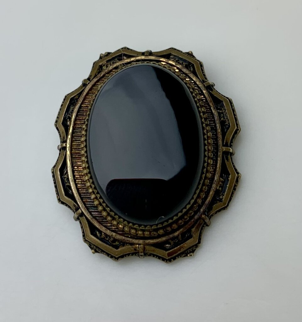 Antique Victorian Onyx Gold Filled Mourning Brooch Pin (1.5