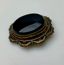 Load image into Gallery viewer, Antique Victorian Onyx Gold Filled Mourning Brooch Pin (1.5&quot;)
