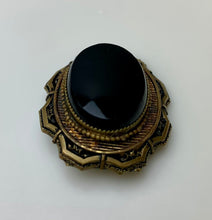 Load image into Gallery viewer, Antique Victorian Onyx Gold Filled Mourning Brooch Pin (1.5&quot;)
