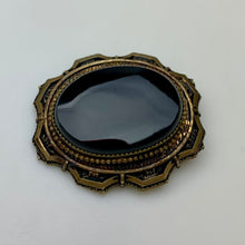 Load image into Gallery viewer, Antique Victorian Onyx Gold Filled Mourning Brooch Pin (1.5")
