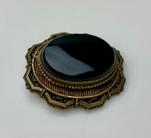 Load image into Gallery viewer, Antique Victorian Onyx Gold Filled Mourning Brooch Pin (1.5&quot;)
